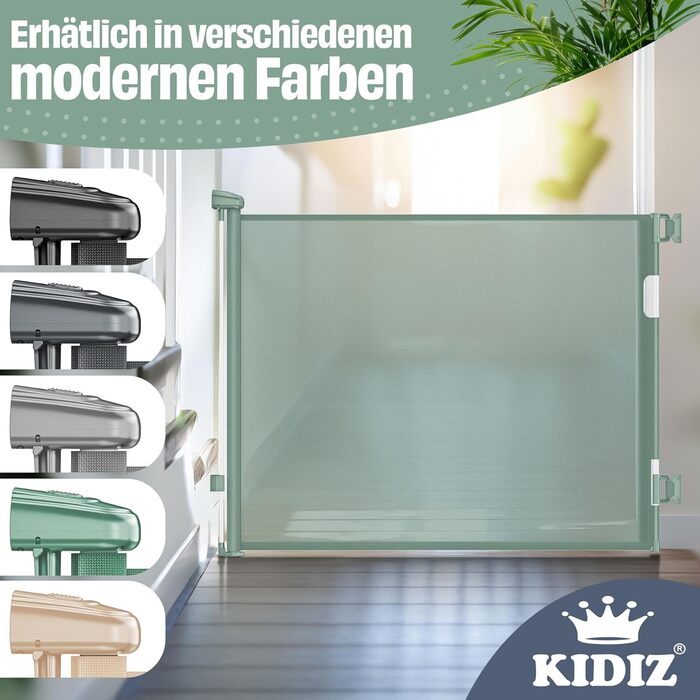 Захист для сходів KIDIZ® - розтяжний захист для дітей та домашніх тварин | Сітка-захист для сходів та дверей | З кріпленням до підлоги та аксесуарами для монтажу (0-180 см, Зелений)