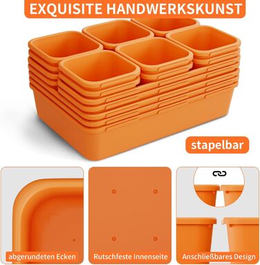 45 Piece Drawer Organizer Set for Office with 3 Sizes, Vanity Makeup Organizer Drawer, Storage Desk Organizer Drawer System for Kitchens, Bedrooms, Bathrooms, Office, Grey (3 - Sizes, Orange (45 Pieces))