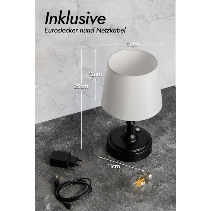 Бездротова лампа настільна акумуляторна 4000mAh, тепле світло 2700K, торшери з сенсорним керуванням, адаптер/кабель для зарядки, для спальні, подарунок (золотиста)