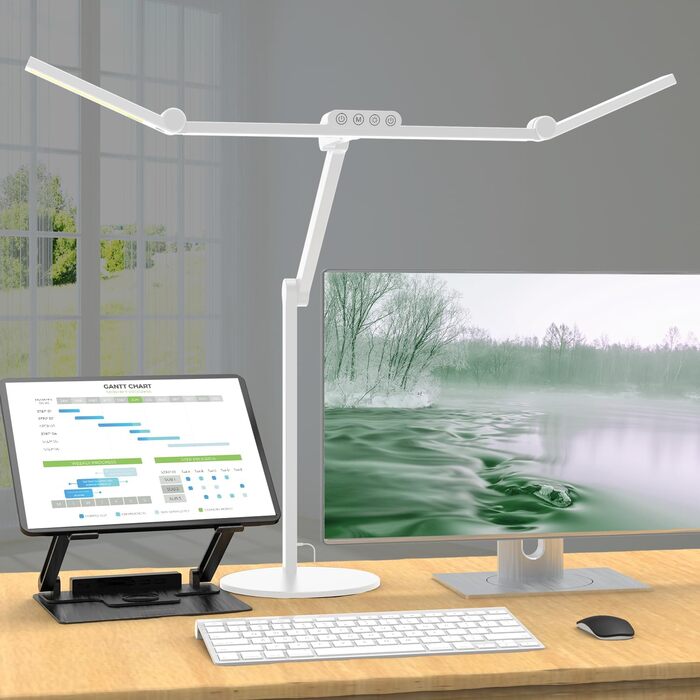 LED лампа настільна 72 см з регулюванням яскравості, денне світло, поворотна, для офісу та дому, автоматична лампа для роботи та малювання, білий колір