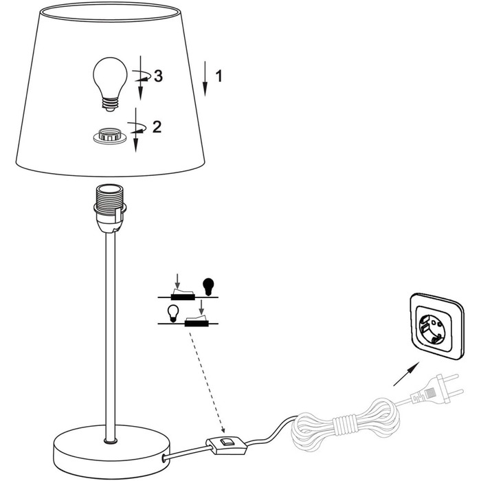 Настільна лампа WOFI Cesena, 1-лампова, чорна, тканинний абажур (бежевий), 14 x 14 x 32 см