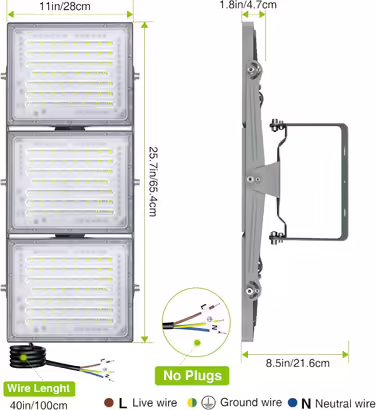Світлодіодний прожектор STASUN 150W для вулиці, 15000 Лм, IP65, 6000K, з регульованими головками, водонепроникний для саду, гаража, готелю