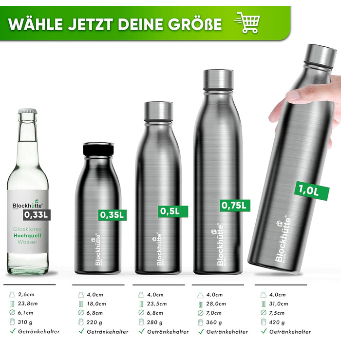 Stainless Steel Water Bottle/Thermos Flask 1L - Suitable for Carbonated Drinks, Leak-Proof, Dishwasher-Safe, Ideal for Sports, Hiking, Kids - BPA-Free