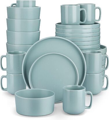 Набір посуду Vancasso SESAM Serie з каменю, 16 предметів, для 4-12 осіб. Тарілки, миски, чашки, скандинавський дизайн, темно-сірий, сірий, блакитний, зелений