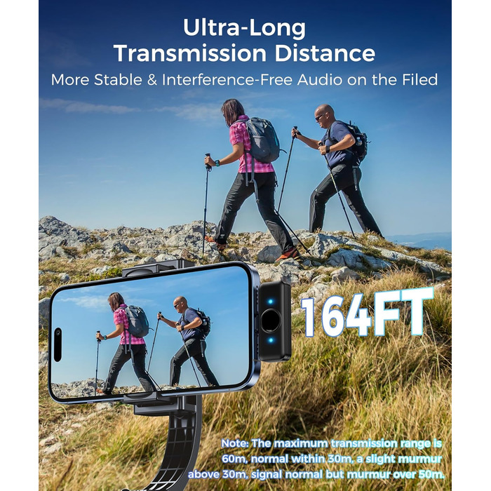 Мікрофон-петличка Aceele бездротовий для iPhone/Android/планшетів/ПК, Hi-Fi звук, шумозаглушення, 24 години роботи, радіус дії 50м, мініатюрний мікрофон для відео/стрімінгу/влогів/подкастів/інтерв'ю з кейсом для зарядки