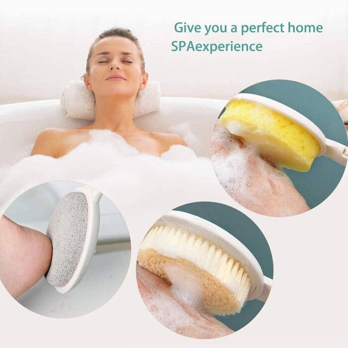 Набір для скрабу тіла 3-в-1: щітка для душу, щітка для спини та губка для пілінгу з нейлоновими щетинами