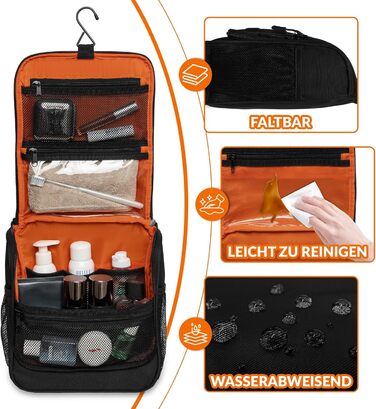 Туалетна сумка для подорожей Kulturbeutel: чоловіча та жіноча, водонепроникна, з гачком для підвішування, 7 відділень для кемпінгу та подорожей (зелена, чорна)