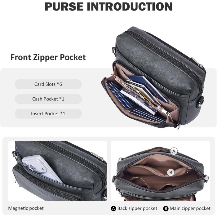 Сумка жіноча через плече MUIIKOLA кросбоді, екошкіра, регульований ремінець, темно-сіра (C-dunkelgrau)