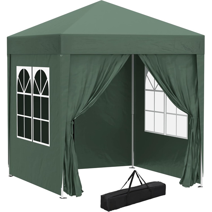 Outsunny 2x2m (6.5x6.5ft) Gazebo, Waterproof, Pop-up Folding Canopy with 4 Side Walls, Drain Holes, Windows, Foldable Party Tent, UV 30+, Garden Tent with Carry Bag, Garden Gazebo for Patio, White (Dark Green)
