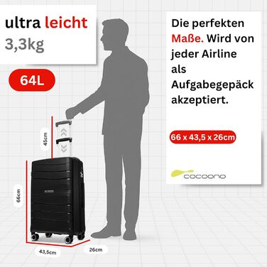 Чорний валіза Leon Koffer Groß 94L з TSA замком - валіза-тролей, жорсткий корпус, великий об'єм