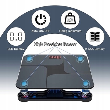 Розумні скляні електронні ваги з Bluetooth та додатком, до 180 кг