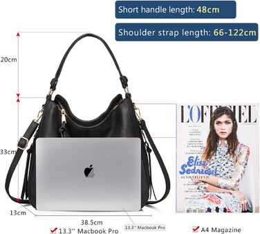 Жіноча сумка-шопер Reaer середнього розміру, чорна PU шкіра, сумка через плече, вінтажна Hobo Bag для роботи, офісу та покупок (L, Чорний)