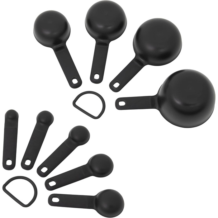 KitchenAid Universal Measuring Cup and Spoon Set, 1/4, 1/2, 1/3 and 1 cup sizes and 1 tablespoon, 1/2 tablespoon, 1 teaspoon, 1/2 teaspoon, and 1/4 teaspoon, dishwasher safe, 9 pieces, black