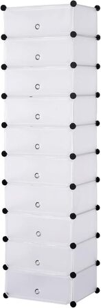 WOLTU Shoe Box, Shoe Storage, Set of 10, Stackable Design, for 20 Pairs, with Door, Hooks, 40x30x170 cm, White (47 x 35 x 170 cm, White)