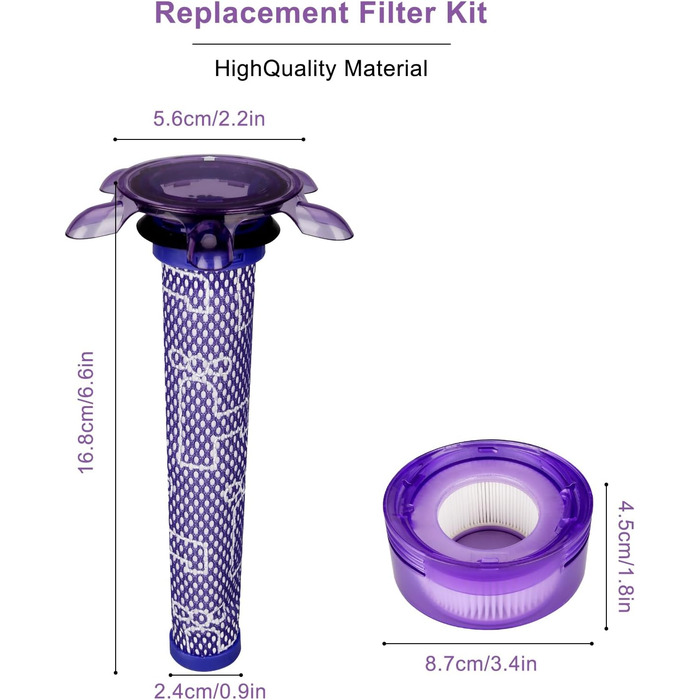 Фільтри для пилососа Dyson V7, V8, V8+ Wolfish (6 шт.) - 3 HEPA + 3 попередні, замінник 965661-01 & 967478-01