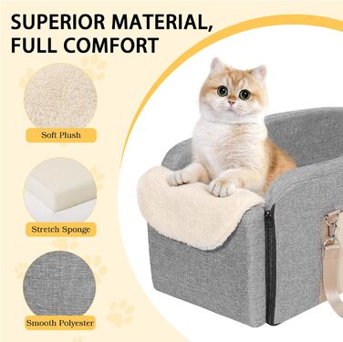 Автокрісло для собак VavoPaw: зручне ліжко для маленьких собак та котів (до 5.5 кг), сіре, універсальна консоль