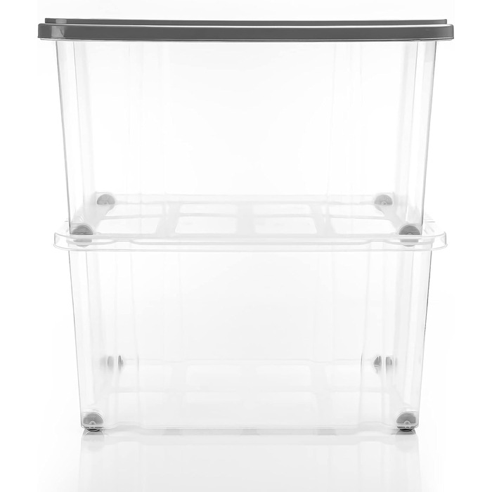 BigDean 4-Piece 60L Storage Box with Lid, Large Steel Grey - Stackable, Robust Box, BPA-Free - Rollable Storage Box with Secure Click Closures - Made in Germany