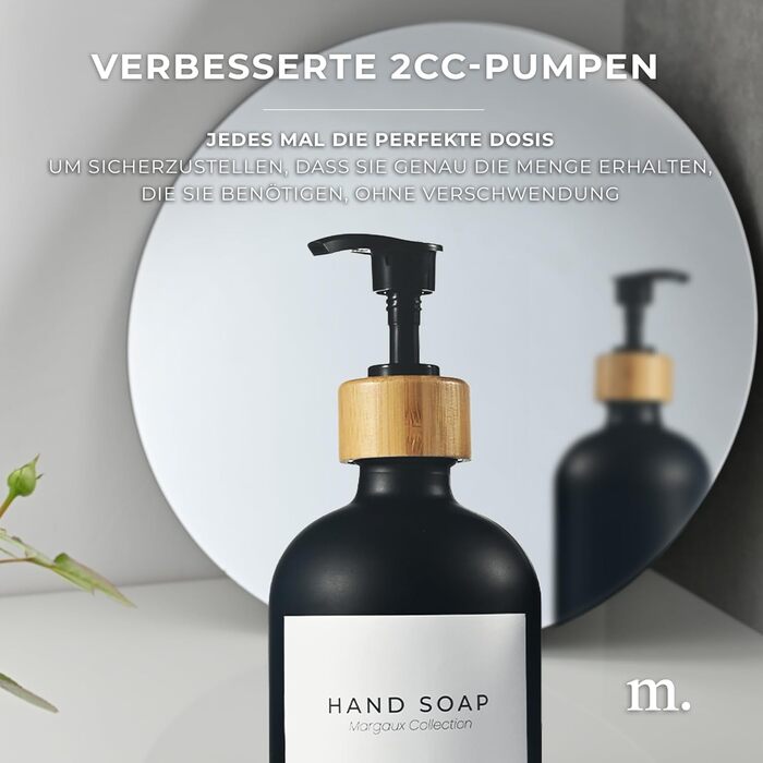 Набір дозаторів для мила та рідкого миючого засобу MaisoNovo: скляні дозатори з бамбуковою помпою, 2 шт. (500 мл)