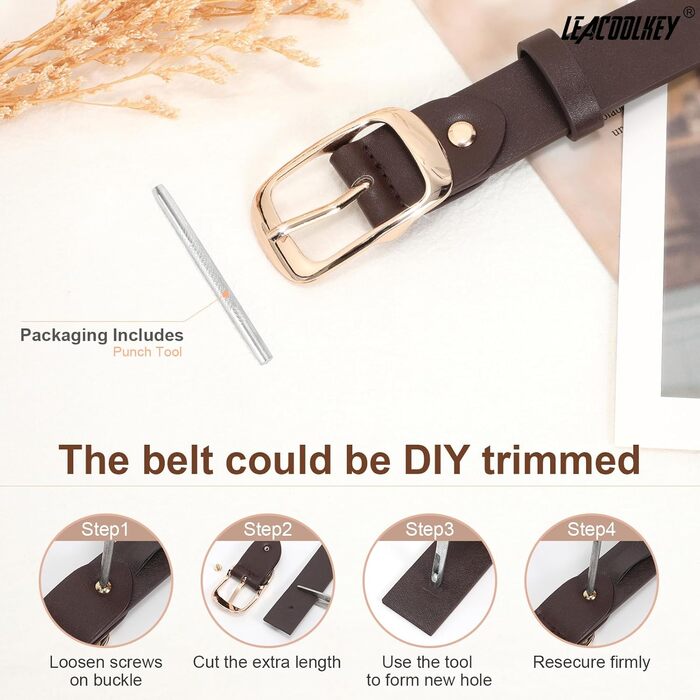 Жіночі шкіряні ремені LeaCoolKey, 2 шт. з пряжкою золотого кольору для джинсів та штанів, розміри XXL (117-127 см) та M (87-97 см)