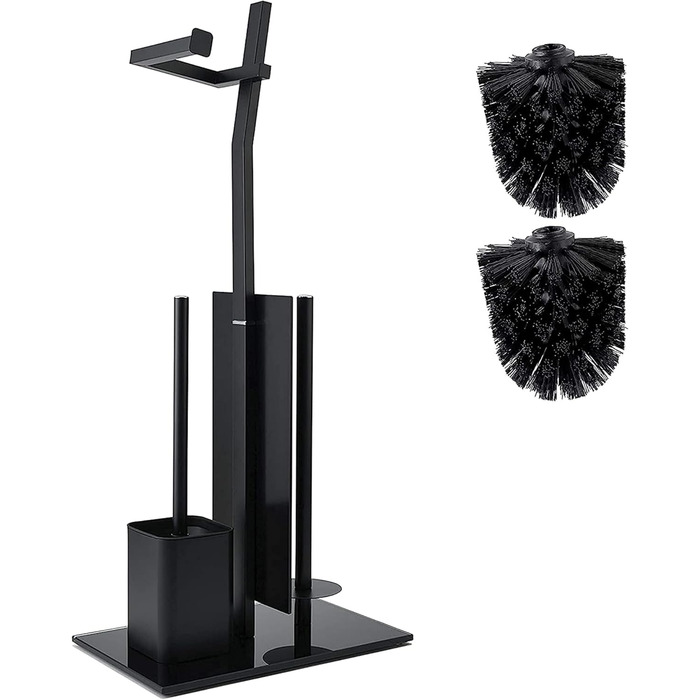 Набір для ванної кімнати WC-Garnitur з тримачем для туалетного паперу, без свердління, з нержавіючої сталі, скляний підстав, 32x20x70 см, чорний