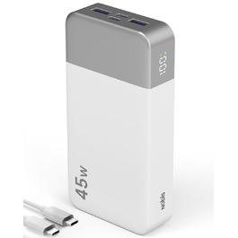 Power Bank NOBIS 20000mAh 45W з USB-C та USB-A, Цифровий дисплей, Білий