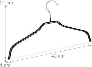Relaxdays Non-Slip Clothes Hangers, Set of 30, Shirt Hangers, Blouse Hangers with Rubber Coating, Metal, 42 cm, Black