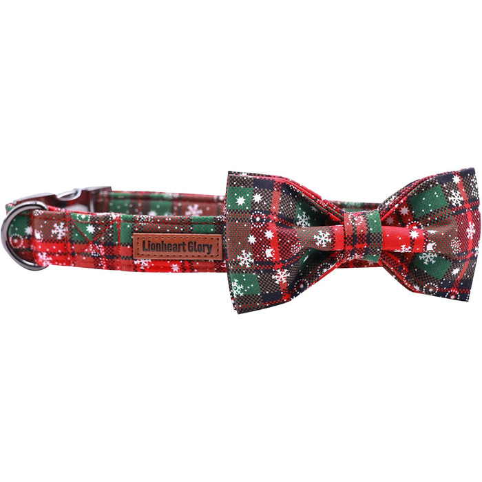Нашийник для собак Lionheart Glory з візерунком клітинки, регульований м'який нашийник з метеликом, нашийник з бантиком для середніх собак, подарунок для домашніх тварин, червоно-зелена клітинка (1 шт.)