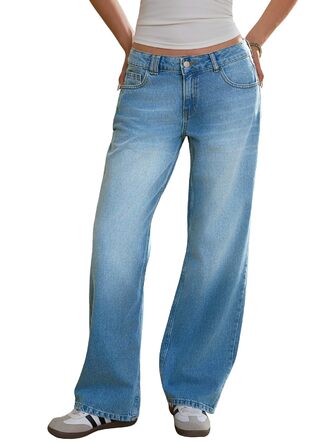 Джинси жіночі Fisoew Baggy з широкими штанинами, середньою талією, прямий крій, блакитні, розмір 34