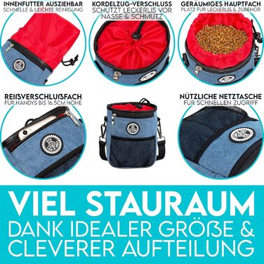 Преміум сумка для ласощів для собак HUND IST KÖNIG - універсальна, містка, з дозатором для відходів та E-book, блакитна (16 x 18 x 6 см)