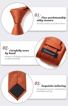 Краватка та нагрудна хустинка Enlision Solide для чоловіків, однотонні, різні кольори (L- Gebranntes Orange)
