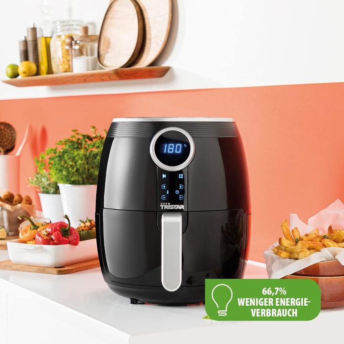 Tristar FR-6956 Hot Air Fryer, Cool-Touch Housing, Overheat Protection, Timer Function, Black, Digital, Regular 4.5L