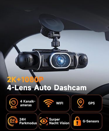 Відеореєстратор VECHTEL 1080P/2K для авто, подвійна камера з WiFi, 3
