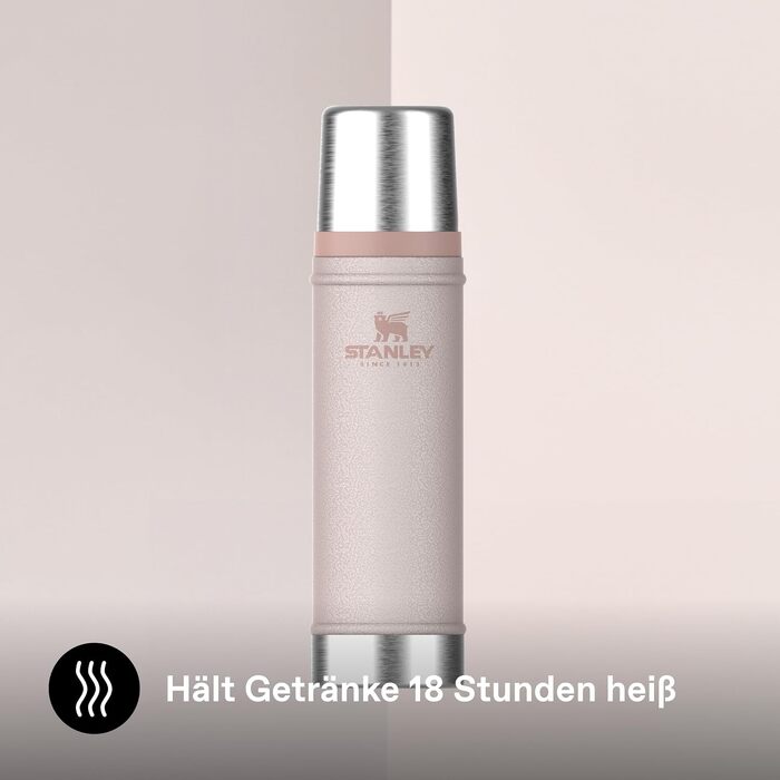 Термос STANLEY 1913 Classic Legendary 590 мл, герметичний, сталевий (Hammertone Rose Quartz) — зберігає тепло та холод до 24 годин