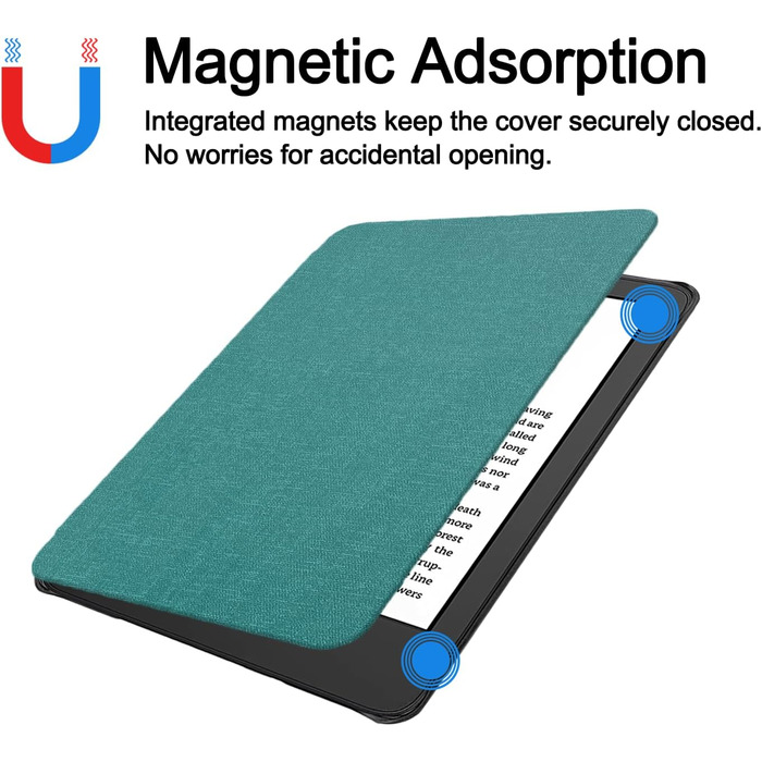 Чохол TOKILO для Kindle 6 (11-го покоління 2024/2022), захисний кейс з PU-шкіри, авто-пробудження/сон, чорний (зелено-блакитний)