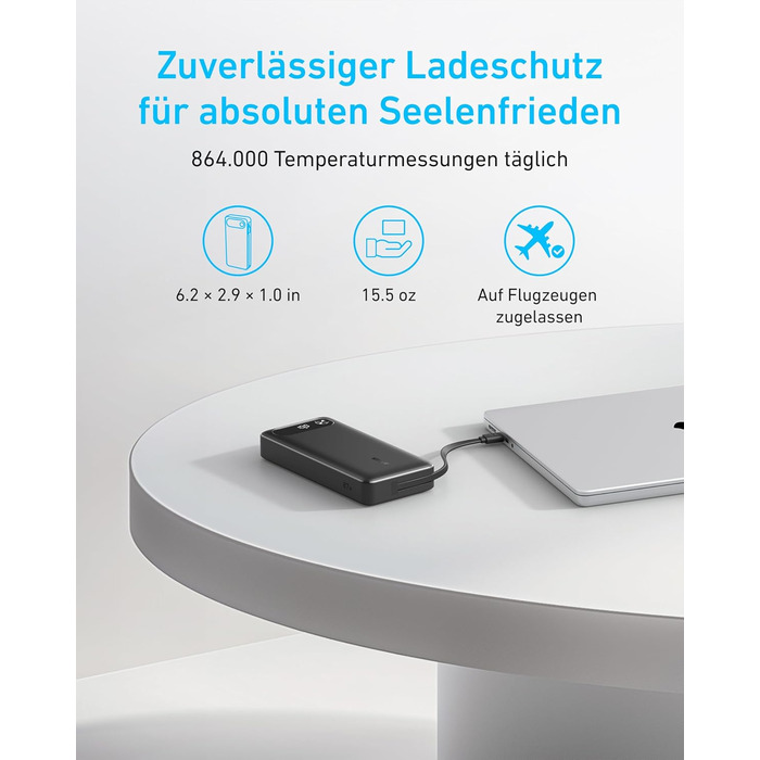 Powerbank Anker 20000mAh з USB-C кабелем, 87W, 1 USB-C + 1 USB-A, для MacBook, iPhone, Samsung, Switch та інших пристроїв