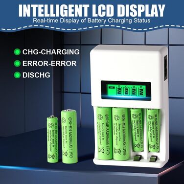 Зарядний пристрій для акумуляторів AXFEE: універсальна зарядка 2000mAh з LCD-дисплеєм, 4 слоти для AA/AAA акумуляторів