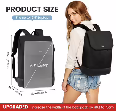 LOVEVOOK Backpack Women, Large Waterproof Laptop Daypack Travel Backpack Work Bag Elegant with 15.6 inch Laptop Compartment, School Backpack Business Travel Backpack Women for University, Travel, Office, Everyday Use (Black-1)