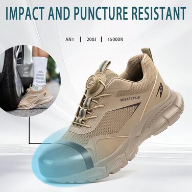 Черевики робочі чоловічі/жіночі S3 Explorer 3.0, легкі, дихаючі, з швидкою застібкою, сталевий підносок, 46 EU, хакі