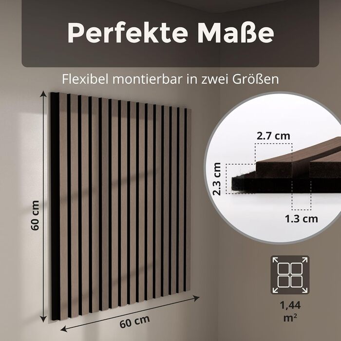 Акустичні панелі з дерева 60x60 см, колір горіх (4 шт.) — стінні звукопоглинаючі панелі-ламелі для шумоізоляції та покращення акустики приміщення