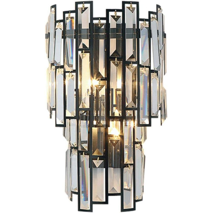 Настінний кришталевий світильник KCO Lighting, 2 лампи, чорний метал, сталь, для вітальні, ванної та коридору