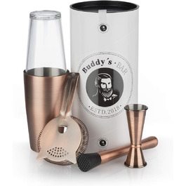 Boston Bar Set, 700 ml, Boston Cocktail Shaker, Bar Measuring Cup, Muddler, Bar Strainer, Food-Grade, Bar Set including Gift Box, Antique Copper
