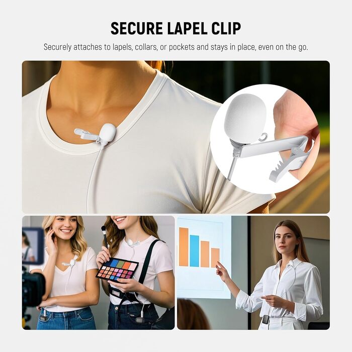 NEEWER Мініатюрний USB-C Лавалерний Мікрофон 2 шт. для iPhone 16 15 Pro Max, Android, Телефонів, Планшетів, ПК. Однонаправлений конденсаторний мікрофон з кабелем 2м (CM5(2 шт. білий) з 3,5 мм TRS роз'ємом)