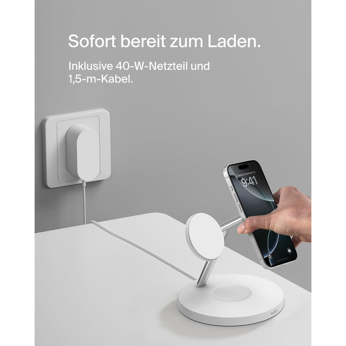 Belkin MagSafe 3-в-1 Бездротова Зарядка 15W для iPhone, Apple Watch та AirPods (Біла) - Сумісна з MagSafe/Qi2