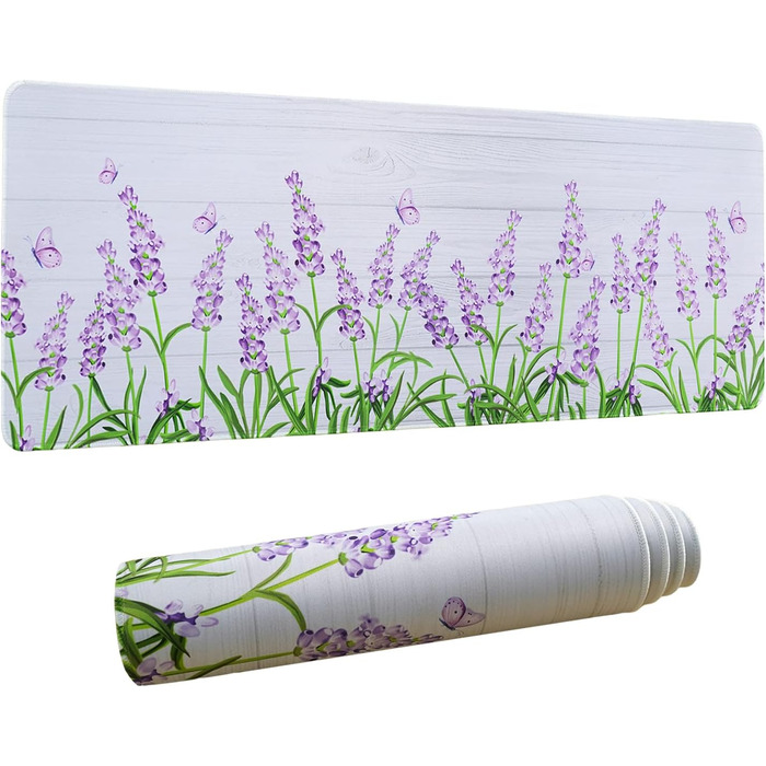 Мат для миші Sakura з квітковим дизайном, XL, 31.5 x 11.8 см, чорний, лавандовий