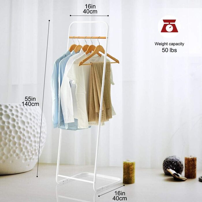 Stable Clothes Rack Coat Stand Slim Coat Rack Metal Coat Rack for Bedroom L16xB16x55 Inches, White…