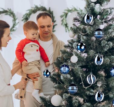 30 шт. ялинкові кулі Діаметр 6 см, пластик, темно-синій та білий колір, для прикраси ялинки на Новий Рік