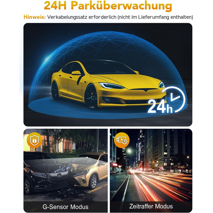 Відеореєстратор GKU 4K Auto з Wi-Fi, 170° кут огляду, Нічне бачення, WDR, 24H паркування, G-сенсор, в комплекті SD-карта 64GB, Чорний