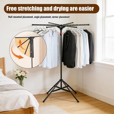 Сушарка для білизни Standtrockner Hoch Klappbar - розкладний стійкий тримач для одягу з 6 крилами, регульована висота 120-170 см, з вуглецевої сталі, для балкону, в приміщенні та на вулиці (чорний)