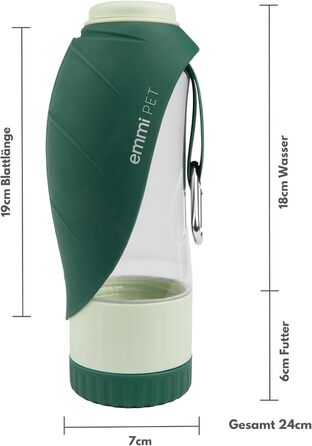Турбунок для собак Emmi-pet 600 мл з контейнером для корму 150 мл – портативна пляшка для пиття в дорогу для маленьких та великих собак – ідеально підходить для подорожей, походів та активного відпочинку – гігієнічний та легко миється – аксесуари для соба
