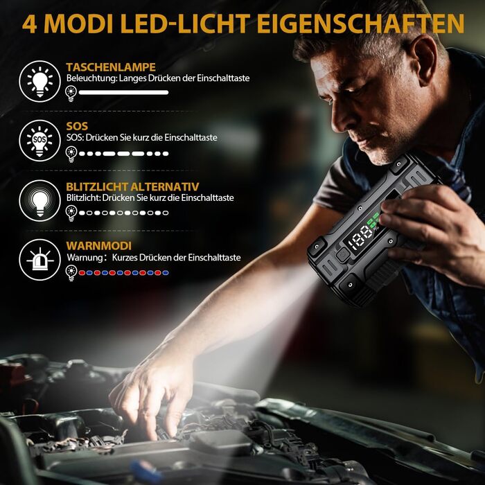 Powerbank для пуску двигуна BRPOM 6000A 12V: для авто, мото, газонокосарок. LED-ліхтар, великий екран, бустер для акумулятора